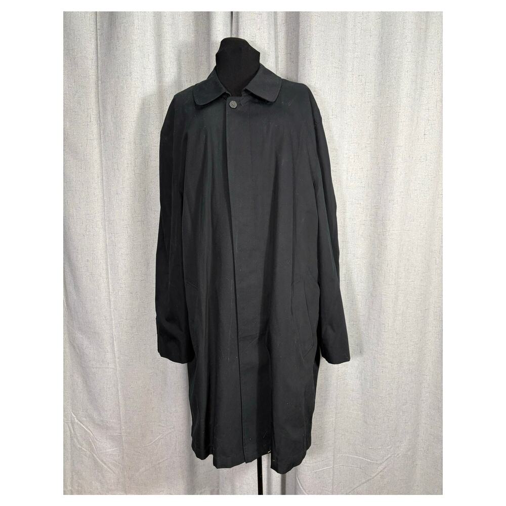 Vintage London Fog Men's XL Lined Raincoat Black Long Jacket Classic Trench Coat
